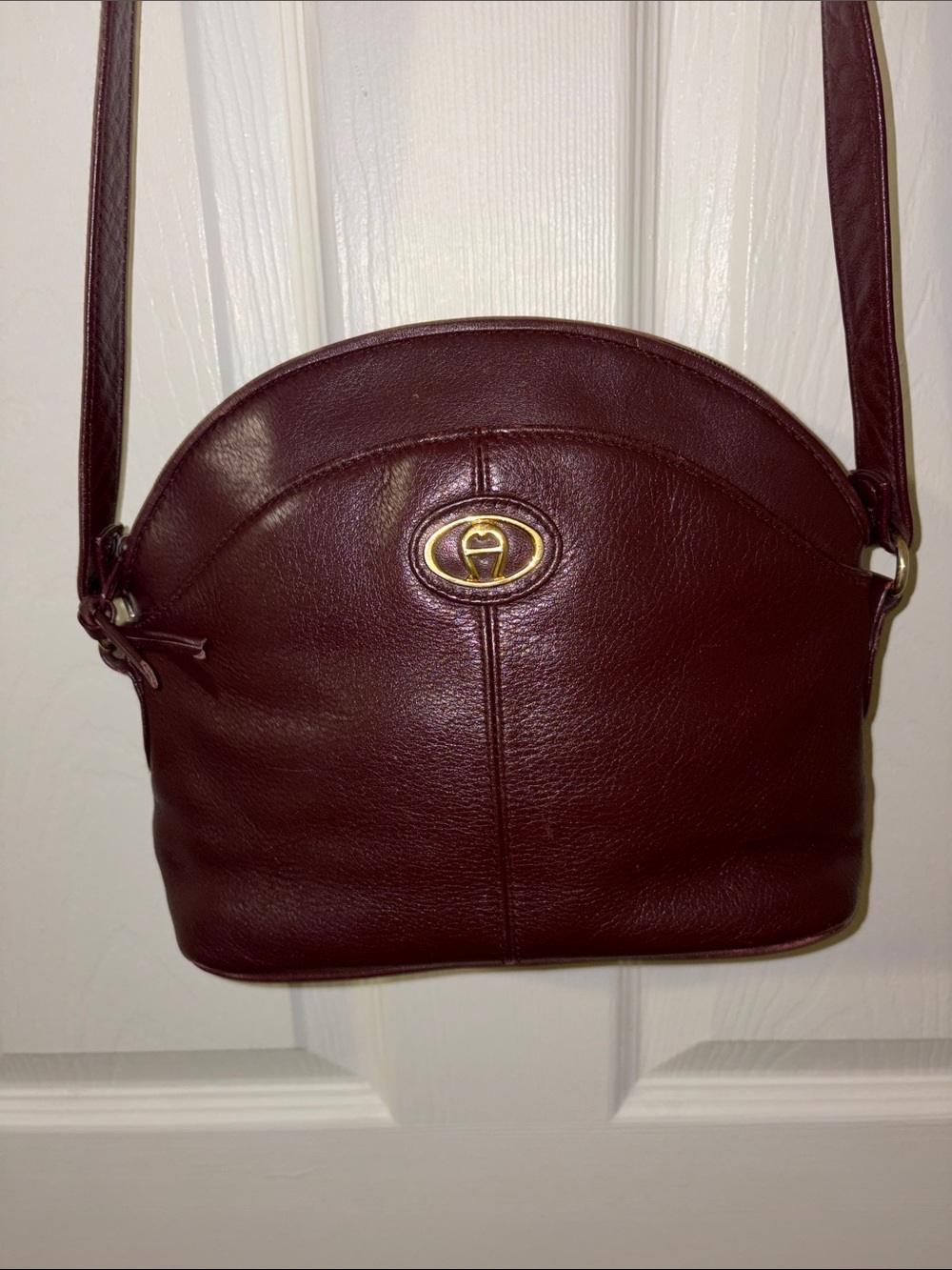 Etienne Aigner Maroon Leather Crossbody with Gold Emblem